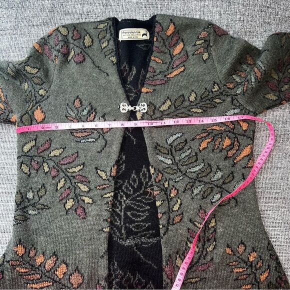 Peruvian Link Alpaca Green Floral Boho Cardigan Sweater M - Picture 8 of 9